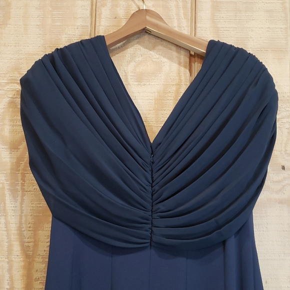 Alexander By Daymor New Navy Pleated Embellished Maxi Gown Dress Size 10 - Picture 5 of 8